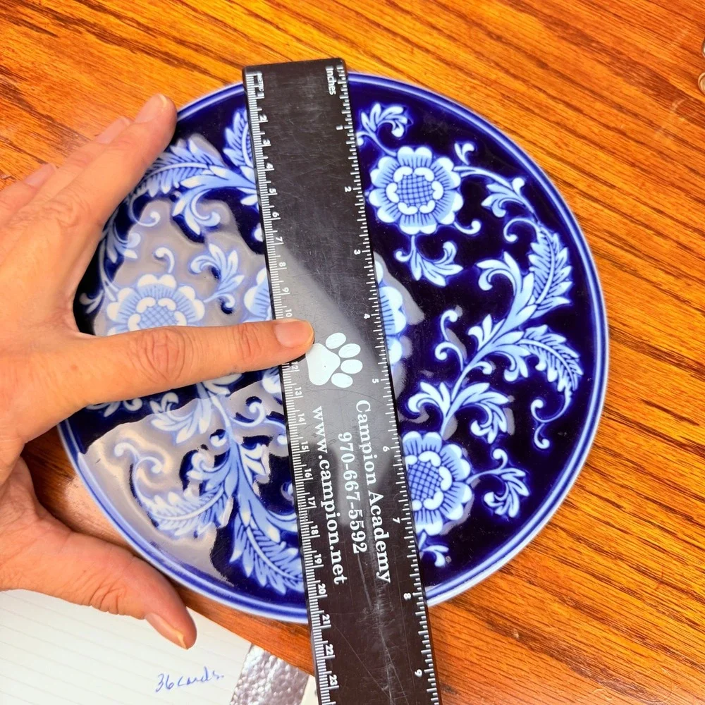 Pier 1 Trivet Ceramic 8in Blue White Floral Chinoiserie Vintage Style Decor